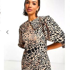 NWT Mango Collar Mini Dress in Animal Print